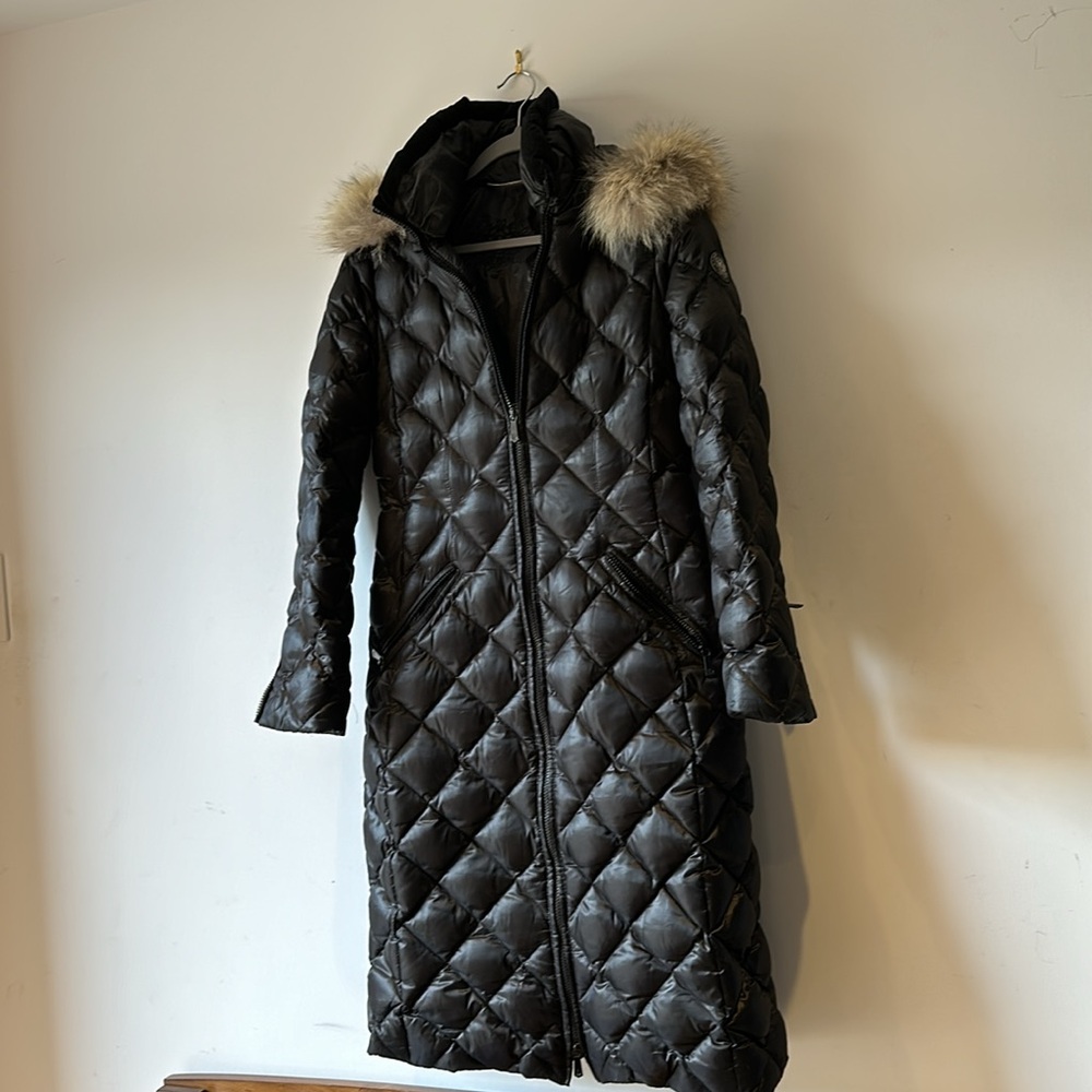 DL2 by Dawn Levy long down coat with fur hood